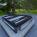 Modern Detached Villa With Flat Black Roof Glass Elements And Metal Railing In Green Garden