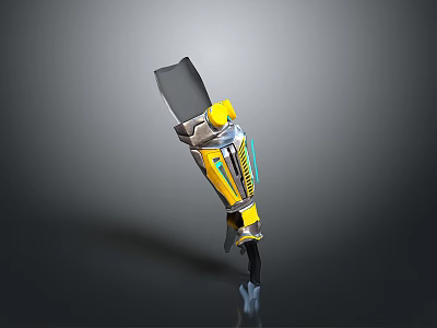 Yellow And Silver Robot Character Engaging With Alien Creature Using Blade Tool 3d model