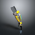 Yellow And Silver Robot Character Engaging With Alien Creature Using Blade Tool