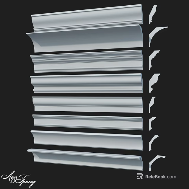 Architectural Decorative Components Featuring Various White Horizontal Moldings And Styles 3d model 