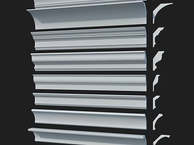 Architectural Decorative Components Featuring Various White Horizontal Moldings And Styles 3d model