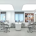 Bright Modern Dental Clinic Interior With Dental Chairs Treatment Tables And Medical Supply Shelves