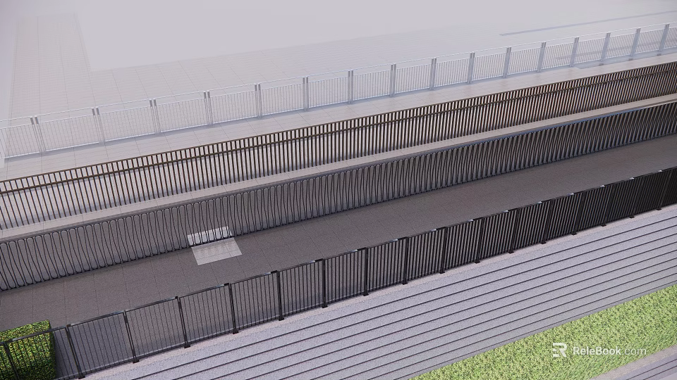 Sturdy Modern Railings Along Outdoor Walkway With Multilayer Design And Metal Structure 3d model 