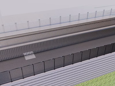 Sturdy Modern Railings Along Outdoor Walkway With Multilayer Design And Metal Structure 3d model