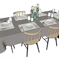 Dining Table Set Collection With Rectangular Round Wooden Tables And Matching Chairs 3d model