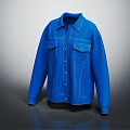 Oversized Blue Denim Jacket With Collar Front Pockets And Button Closure 3d model