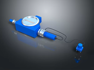 Blue Industrial Measuring Instrument With Dial Gauge Cable And Connector 3d model