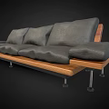 Modern Three Seater Sofa With Gray Cushions Wooden Frame And Metal Legs