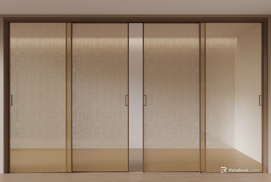 Sliding Doors With Natural Woven Texture For Modern Light Tone Interior Room Divider 3d model 