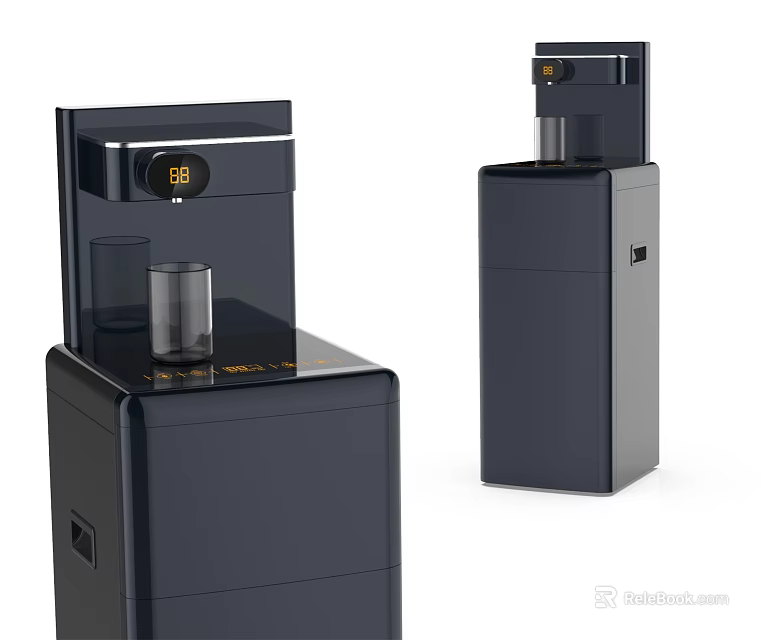 Contemporary Black Standing Water Dispenser With Temperature Display And Glass Cup 3d model 