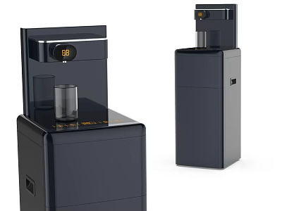 Contemporary Black Standing Water Dispenser With Temperature Display And Glass Cup 3d model