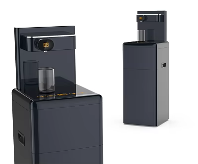 Contemporary Black Standing Water Dispenser With Temperature Display And Glass Cup 3d model