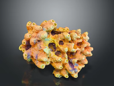 Colorful Coral Structure With Yellow Orange Purple Porous Texture And Holes 3d model