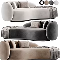 Modern Curved Sectional Sofa in Gray Beige Velvet with Pillows and Tasseled Throw Blanket 3d model