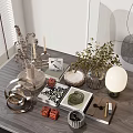 Elegant Modern Decorative Ornament Set with Vase Plant Candle Holders and Geometric Sculptures