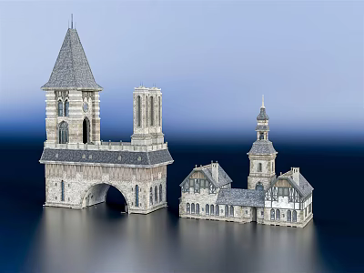 Ancient European Architecture With Stone Towers Spires Arches And Architectural Details 3d model