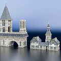 Ancient European Architecture With Stone Towers Spires Arches And Architectural Details