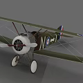 Vintage Biplane Fighter Aircraft With Green Body Propeller Round Insignia And Landing Gear