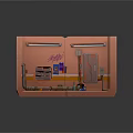 Cartoon Scene With Pink Walls Pipes Graffiti Storage Shelves And Metal Door
