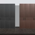 Modern Gray and Orange Wardrobes with Sleek Cabinet Doors and Metal Handles