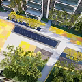 Fire Rescue Access Area With High Rise Buildings Pathway And Lush Greenery