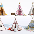Colorful Kids Tents With Various Designs Floral Patterns Bowknot And Small Toys