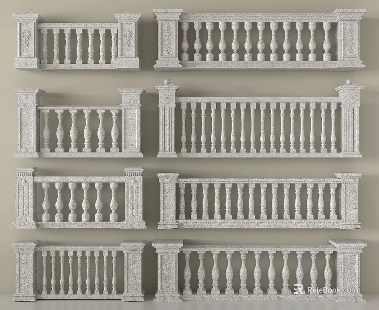Ornate Stone Railings With Balusters And Different Architectural Design Styles 3d model 