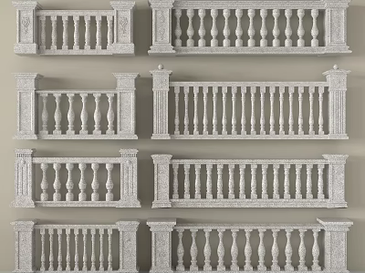 Ornate Stone Railings With Balusters And Different Architectural Design Styles 3d model