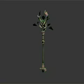 Magic Staff With Red Textured Shaft And Purple Crystal Spikes For Fantasy Role Playing Games