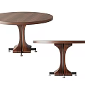 Two Round Walnut Wood Dining Tables With Elegant Pedestal Base And Sturdy Structure Design 3d model