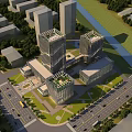 Modern High Rise Office Building With Glass Facade Green Roof And Surrounding Trees Roads