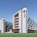 Modern School Simple Red Brick Primary School 3d model