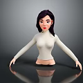 3D Rendered Female Game Movie Character With Black Hair White Turtleneck Gray Background And Reflection
