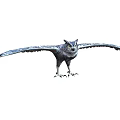 Flying Owl With Blue And Gray Feathers Outstretched Wings And Sharp Claws