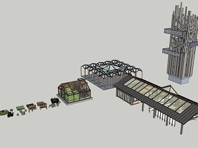 Modern Garden Landscape Design with Greenhouse Pavilion Tower Structure and Glass Roof 3d model