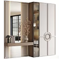 Modern Entryway Side Cabinet With White Wood Shelf Mirror Vase And Lighting Design