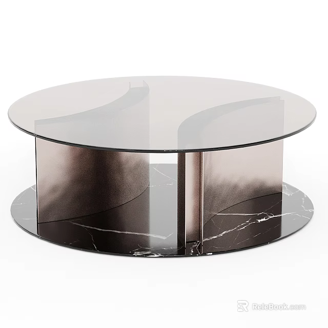 Round Glass Top Coffee Table with Marble Base and Modern Design Features 3d model 