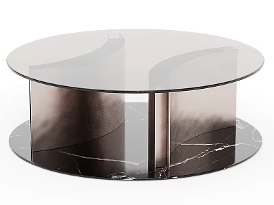 Round Glass Top Coffee Table with Marble Base and Modern Design Features 3d model