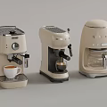 Three Beige Coffee Machines Including Espresso And Drip Types With Modern Design