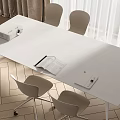 White Minimalist Desk Featuring Projector Open Notebook Notepad And Gray Chairs On Herringbone Floor 3d model