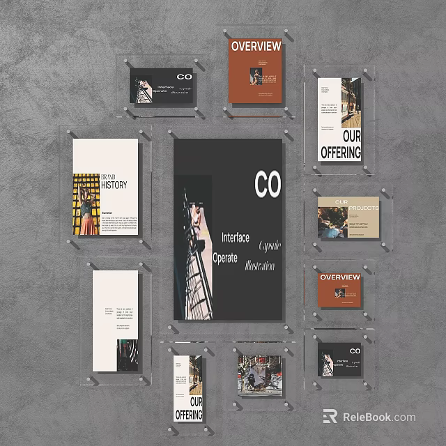 Creative Photo Wall With Various Design Cards Text Images And Layouts 3d model 