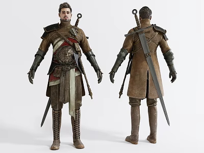 Game Movie Character Medieval Warrior In Detailed Leather Armor With Dual Swords 3d model