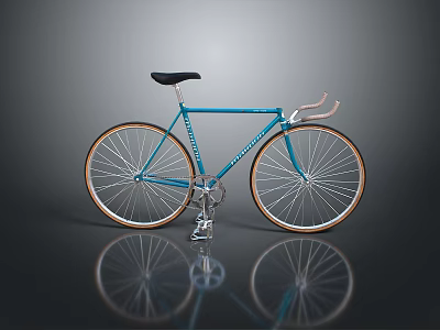 Vintage Blue Bicycle with Black Seat White Handlebars Brown Rims on Black Background with Reflection 3d model