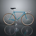 Vintage Blue Bicycle with Black Seat White Handlebars Brown Rims on Black Background with Reflection