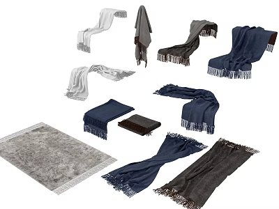 Assorted Colored Scarves And Blankets With Fringes And Folded Textile Designs 3d model