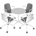 Modern Round Table and Chair Set with White Top Gray Cushions and Metal Wheels