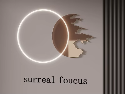 Surreal Focus Artwork Featuring Glowing Ring Brown Abstract Shape And Black Striped Background 3d model