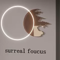 Surreal Focus Artwork Featuring Glowing Ring Brown Abstract Shape And Black Striped Background