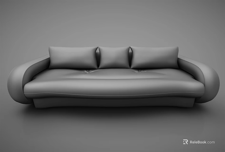 Modern Gray Leather Sectional Sofa With Three Cushions And Sleek Design 3d model