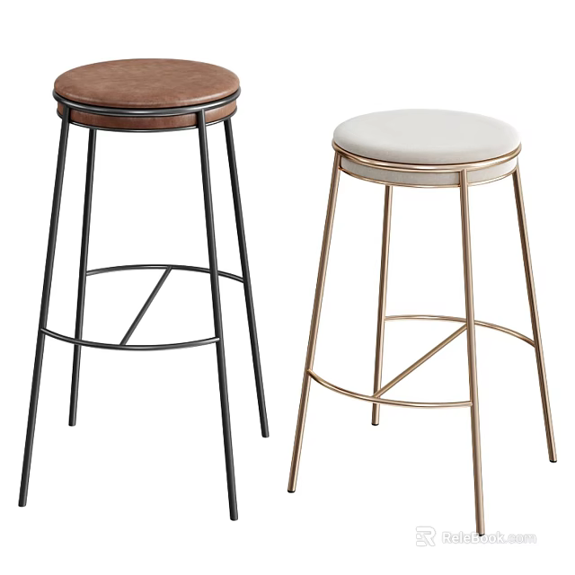 Modern Bar Stools With Brown And White Seats And Metal Legs Design 3d model 